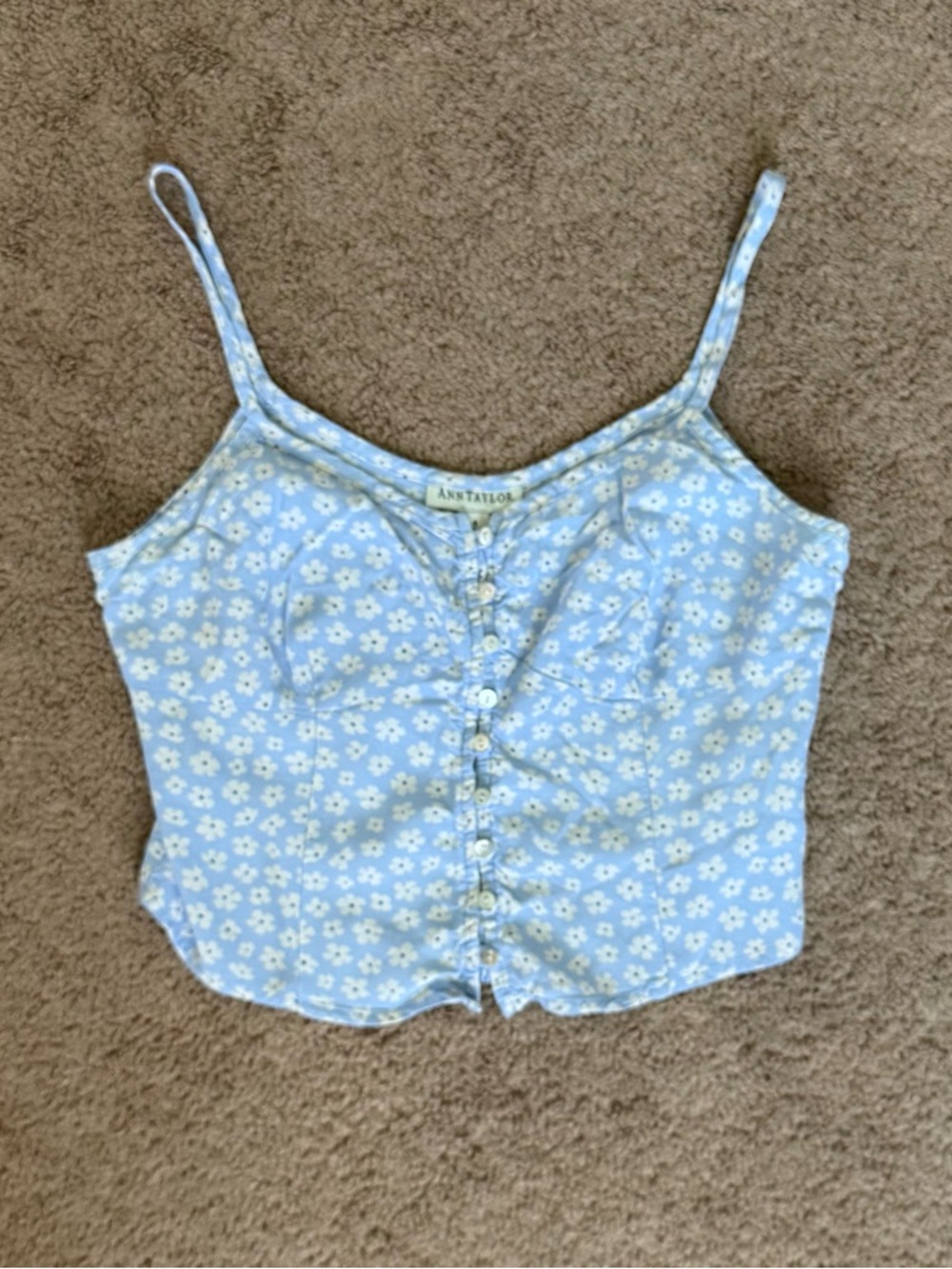 Ann Taylor Blue Floral Button-Front Cami Crop Top